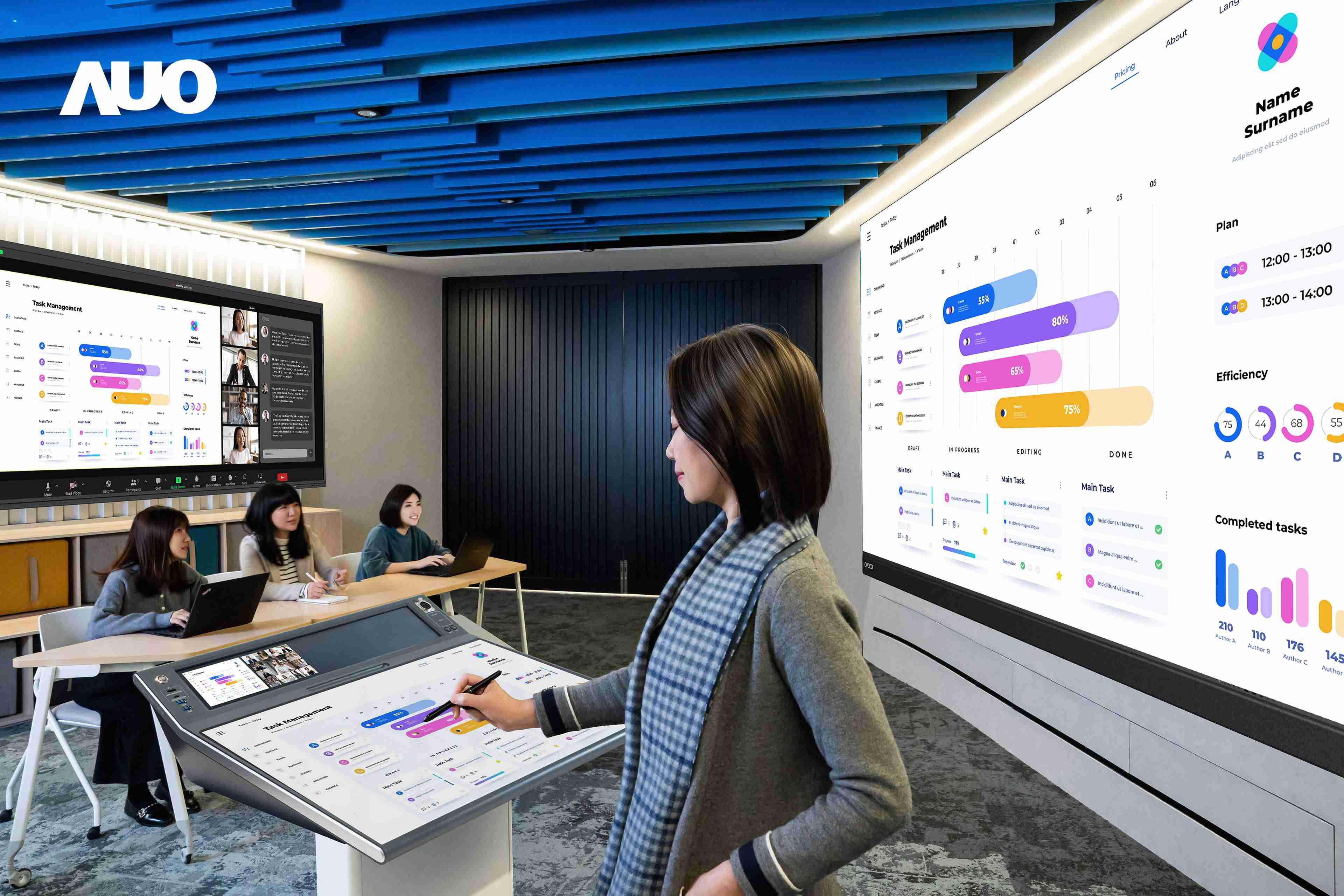 达擎携手Avocor与Rise Vision展示全方位商务领域应用，，，包含采用模块化设计的138吋一体式All-in-One LED显示器及具21:9超宽比例的92吋交互式电子白板（IFPD），，，讲者可轻松分享内容，，，有效提升会议协作效率。。。。